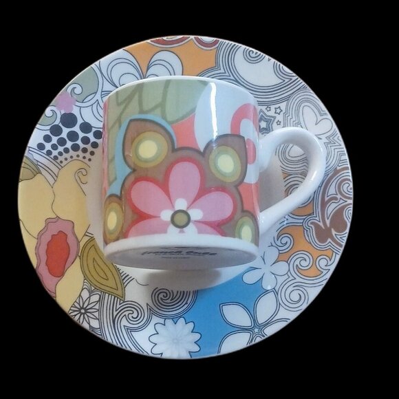 French Bull Jackie Shapiro Espresso Cup Saucer Set Ceramic Multi-color Floral - Picture 4 of 12